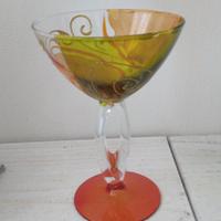 calice artistico vetro con decoro dipinto rilievo 