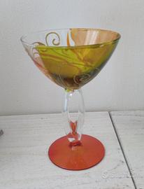 calice artistico vetro con decoro dipinto rilievo 