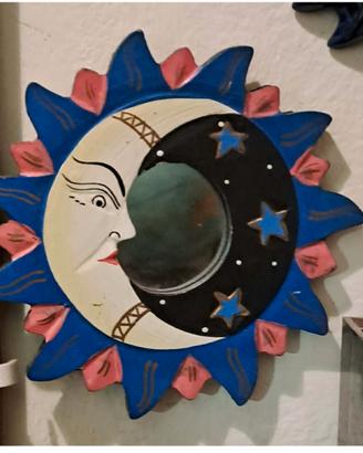 specchio rosa e blu, con luna e sole, diametro 15 