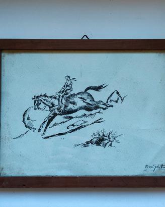 disegno a china cavallo cavaliere butteri