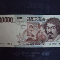 cartamoneta lire 100000 caravaggio 1 e 2