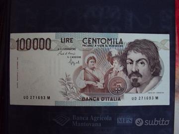 cartamoneta lire 100000 caravaggio 1 e 2