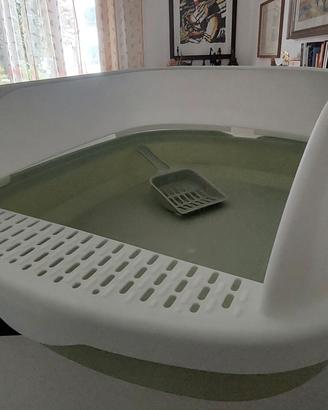 lettiera bicolore alta per gatti con paletta