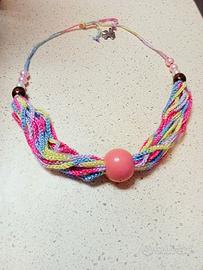 Collana estiva in cotone legno  perline