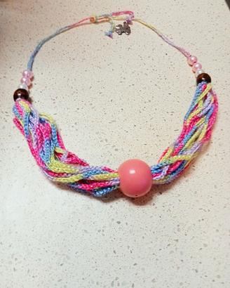 Collana estiva in cotone legno  perline