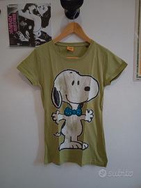 Maglietta verde cartoon snoopy peanuts stampa cane