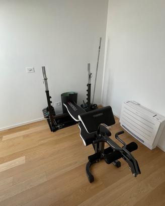 Panca, pesi, bilanciere e attrezzatura palestra