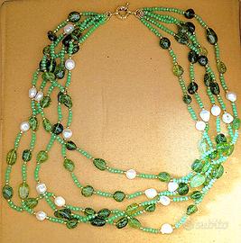 Collana Giada verde, mini cristalli e perle