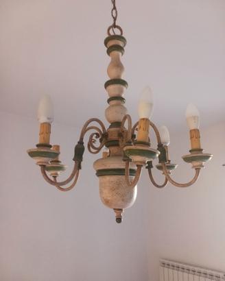 Lampadario a 6 Luci in legno/ferro battuto
