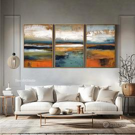 Trittico di paesaggio con texture, dipinto a olio