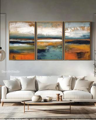 Trittico di paesaggio con texture, dipinto a olio