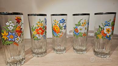 Set 5 bicchieri vetro fiori floreale