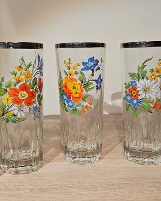 Set 5 bicchieri vetro fiori floreale