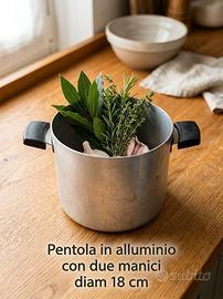 Pentola in alluminio con due manici diam 18 cm