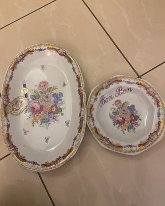 Vassoio ovale e piatto Bon Bon in ceramica Limoges
