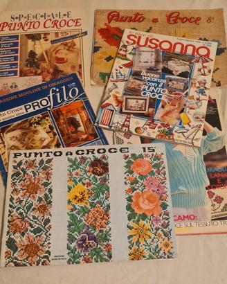 lotto 7 riviste vintage punto croce ed uncinetto 
