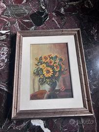 Quadro Vintage 1972 Vaso di Girasoli