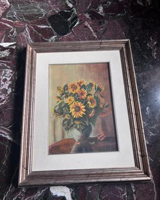 Quadro Vintage 1972 Vaso di Girasoli