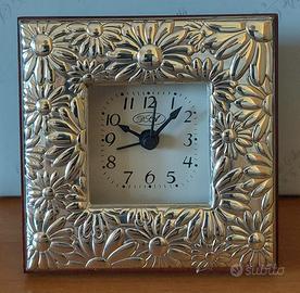 orologio silver plate con cornice in legno cm 8x8