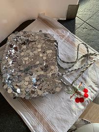 Tote bag in paillettes argento