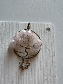 Ciondolo albero della vita con quarzo rosa 🌸