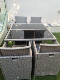 Set Giardino Pranzo Cubo Salvaspazio Polyrattan 