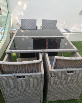 Set Giardino Pranzo Cubo Salvaspazio Polyrattan 