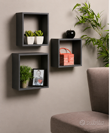 Set 3 Mensole Cubo da Parete Grigio Antracite