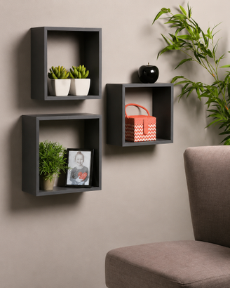 Set 3 Mensole Cubo da Parete Grigio Antracite