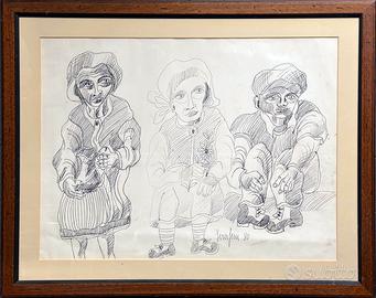 Beppe Serafini pittore quadro penna biro Tre