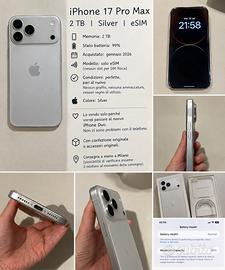 iPhone 17 Pro Max 2TB Silver - come nuovo
