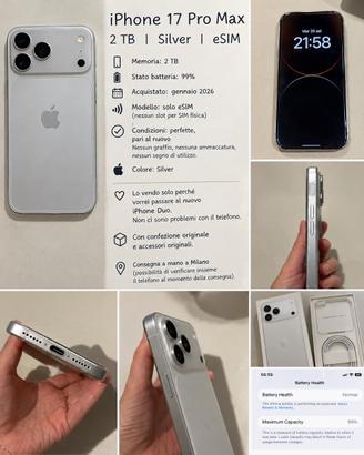 iPhone 17 Pro Max 2TB Silver - come nuovo