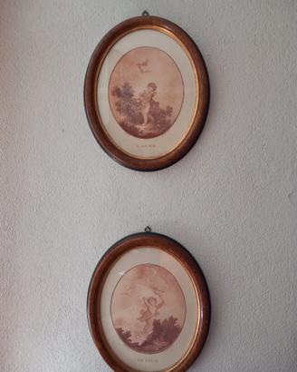 Coppia quadri ovali vintage “L’Amour” e “La Folie”