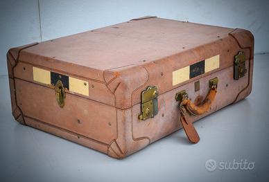 Valigia da viaggio in cuoio naturale anni '30 '40
