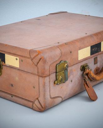Valigia da viaggio in cuoio naturale anni '30 '40