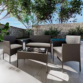 Set da Giardino in Rattan 4Pz + Tavolino c/vetro