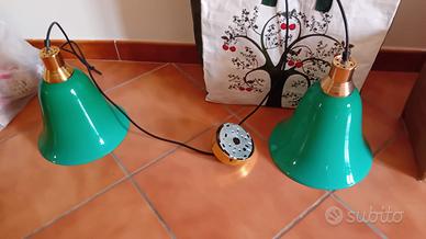 Lampadario a sospensione con due campane di vetro