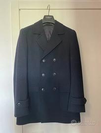Cappotto lungo doppio petto soprabito blu - tg S