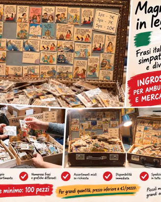Stock magneti in legno per mercatini e ambulanti