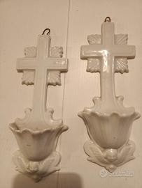 coppia acquasantiere in porcellana bianca fine '80