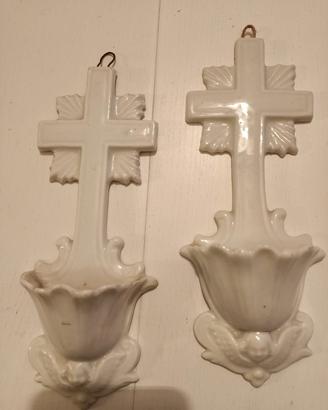 coppia acquasantiere in porcellana bianca fine '80