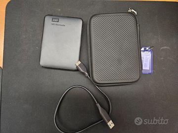 Hard Disk HD 2 Tb WD esterno 2,5" +  custodia