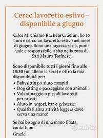 Lavoretto estivo - disponibile a giugno