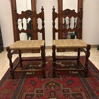 Coppia seggioline arte povera impagliate antiche