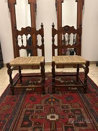 Coppia seggioline arte povera impagliate antiche