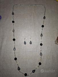 collana in quarzo grigio e onice con orecchini
