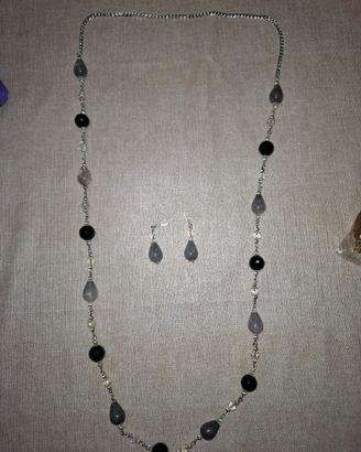 collana in quarzo grigio e onice con orecchini