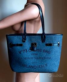 Originale V°73,borsa in feltro grigio e pelle nera