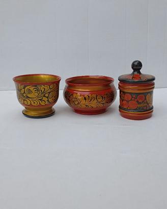 Set 3 pezzi Khokhloma Made in USSR