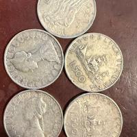 5 monete da 500 lire in argento caravelle